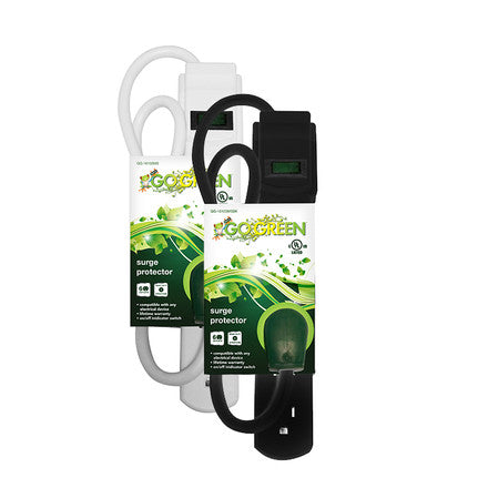 GoGreen Power GG-16103MS Plastic 6 Outlet Surge Protector,  w/ Basic Surge, Right Angle Plug White