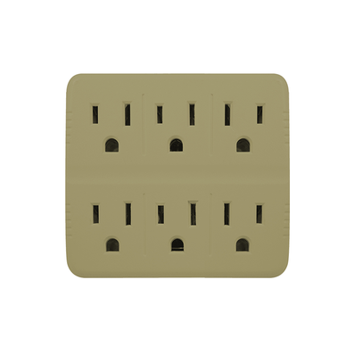 GoGreen Power GG-16000TT Plastic 6 Outlet Wall Tap. Tan Color, U/L