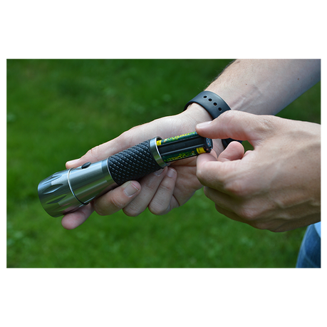 GoGreen Power GG-113-01-3T 3 Watt Tactical Flashlight, w/3 AAA Batteries, Belt Pouch, Clamshell, Silver