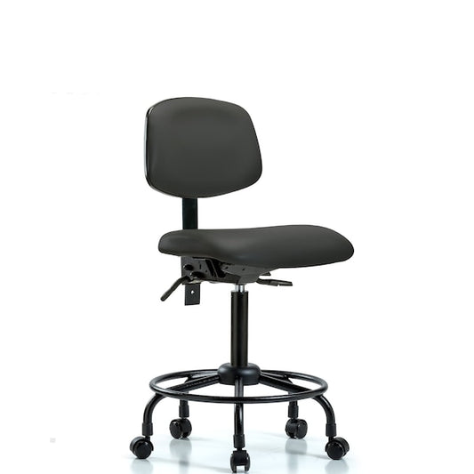 Blue Ridge Ergonomics VMBCH-RG-T1-A0-CF-RG-8605 Rutledge Vinyl Chair - Medium Bench Height with Seat Tilt, Chrome Foot Ring, & Stationary Glides in Charcoal Trailblazer™ Vinyl