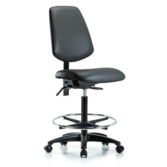 Blue Ridge Ergonomics VHBCH-MB-RG-T0-A0-CF-RC-8823 Rutledge Vinyl Chair - High Bench Height with Medium Back, Chrome Foot Ring, & Casters in Carbon Supernova™ Vinyl