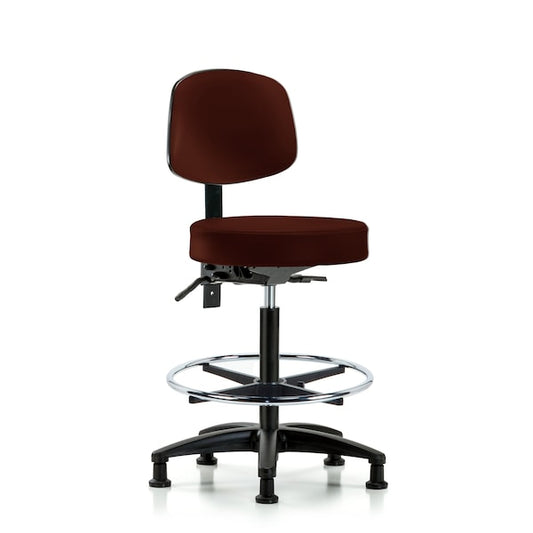 Blue Ridge Ergonomics VHBST-RG-T0-CF-RG-8569 Rutledge Vinyl Stool with Back - High Bench Height with Chrome Foot Ring & Stationary Glides in Burgundy Trailblazer™ Vinyl
