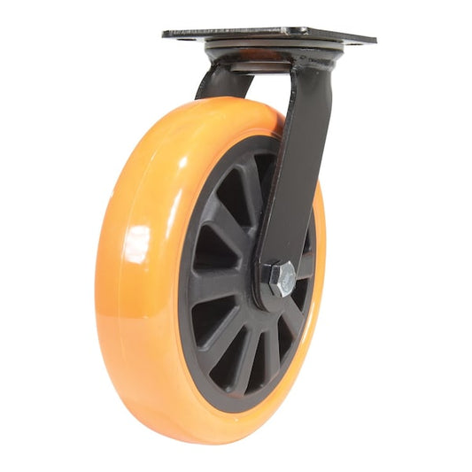 Vestil CST-BN-8X2PUP-S Polyurethane Swivel Caster 8 In. Diameter x 2 In. Width 902 Lb. Capacity Orange/Black