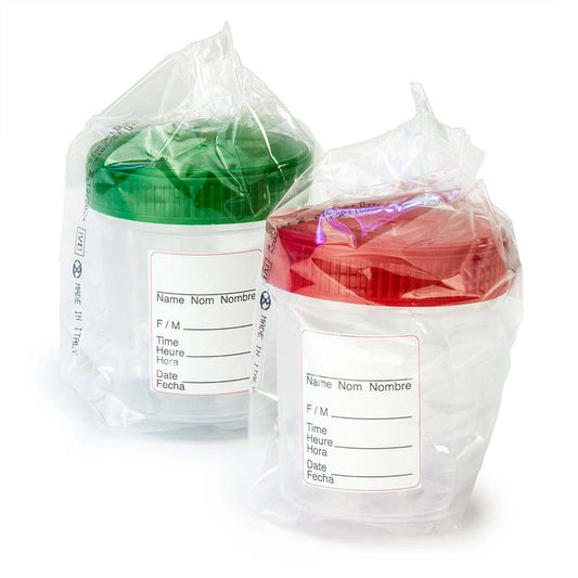 Globe Scientific 5902G Specimen Container 4oz with Full Turn Green Attached Screwcap ID Label PP Graduated Cleanroon ISO8 Aseptic Sterile Individually Wrapped