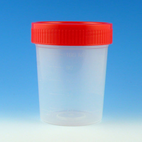 Globe Scientific 5915 Specimen Container 4oz with Separate 1/4-Turn Red Screwcap Non-Sterile PP Graduated Bulk