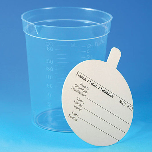 Globe Scientific 5924 Specimen Container 6.5oz Paper Lid Included in Each Pack Pour Spout PP Graduated 25/Pack 20 Packs/Unit