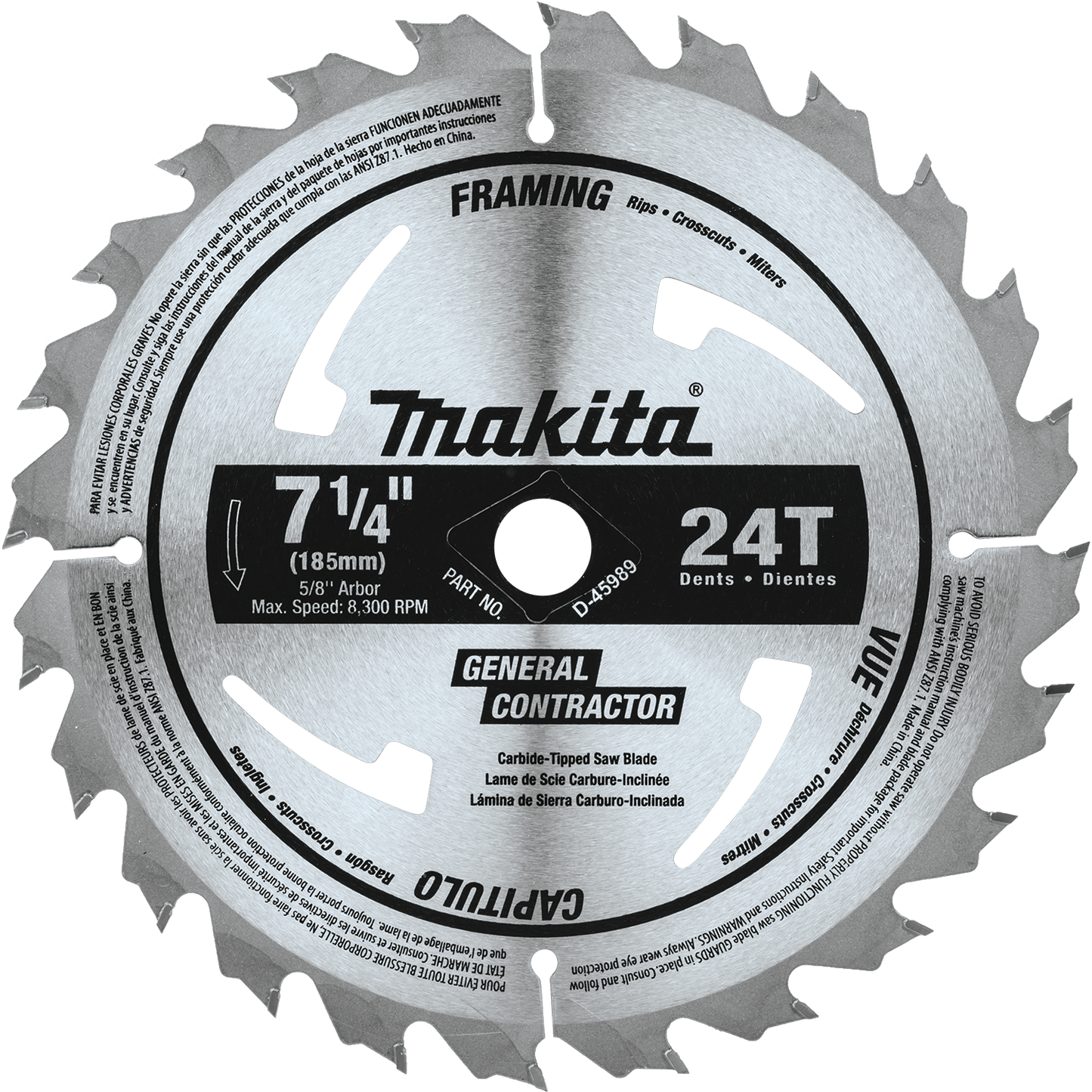 Makita D-45989 7‘1/4" 24T Carbide‘Tipped Circular Saw Blade, Framing/General Purpose