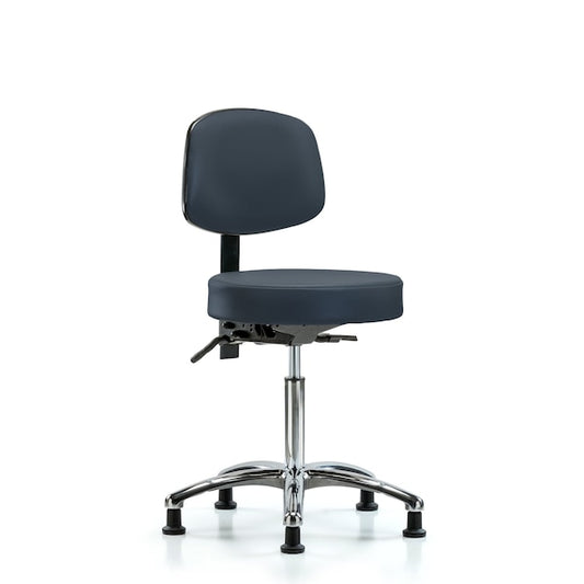 Blue Ridge Ergonomics VMBST-CR-T1-NF-RG-8582 Rutledge Vinyl Stool with Back Chrome - Medium Bench Height with Seat Tilt & Stationary Glides in Imperial Blue Trailblazer™ Vinyl