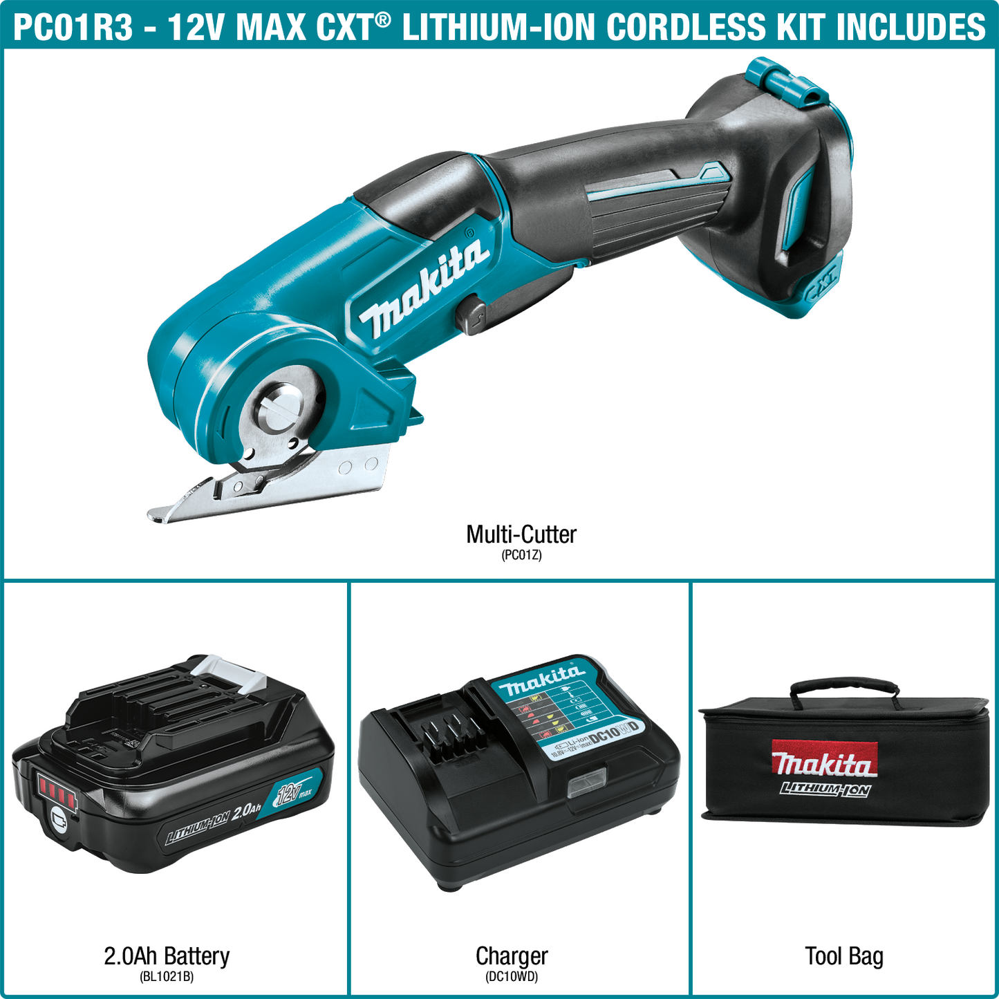 Makita PC01R3 12V max CXT® Lithium‘Ion Cordless Multi‘Cutter Kit (2.0Ah)