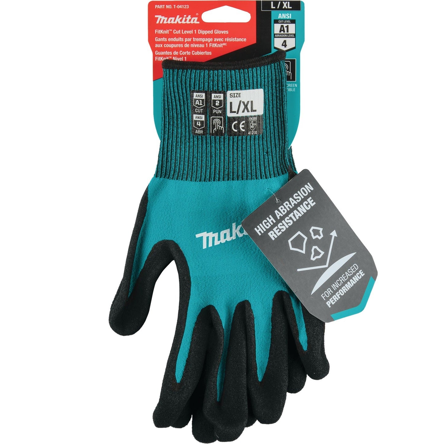 Makita T-04123 FitKnit, Cut Level 1 Nitrile Coated Dipped Gloves (Large/X‘Large)