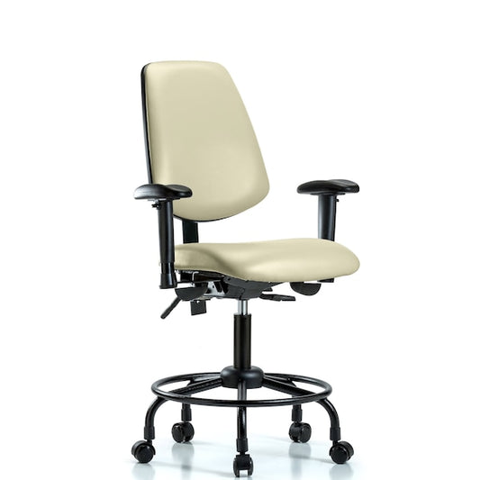 Blue Ridge Ergonomics VDHCH-MB-RT-T1-A1-RC-8501 Rutledge Vinyl Chair - Desk Height with Round Tube Base, Medium Back, Seat Tilt, Adjustable Arms, & Casters in Adobe White Trailblazer™ Vinyl