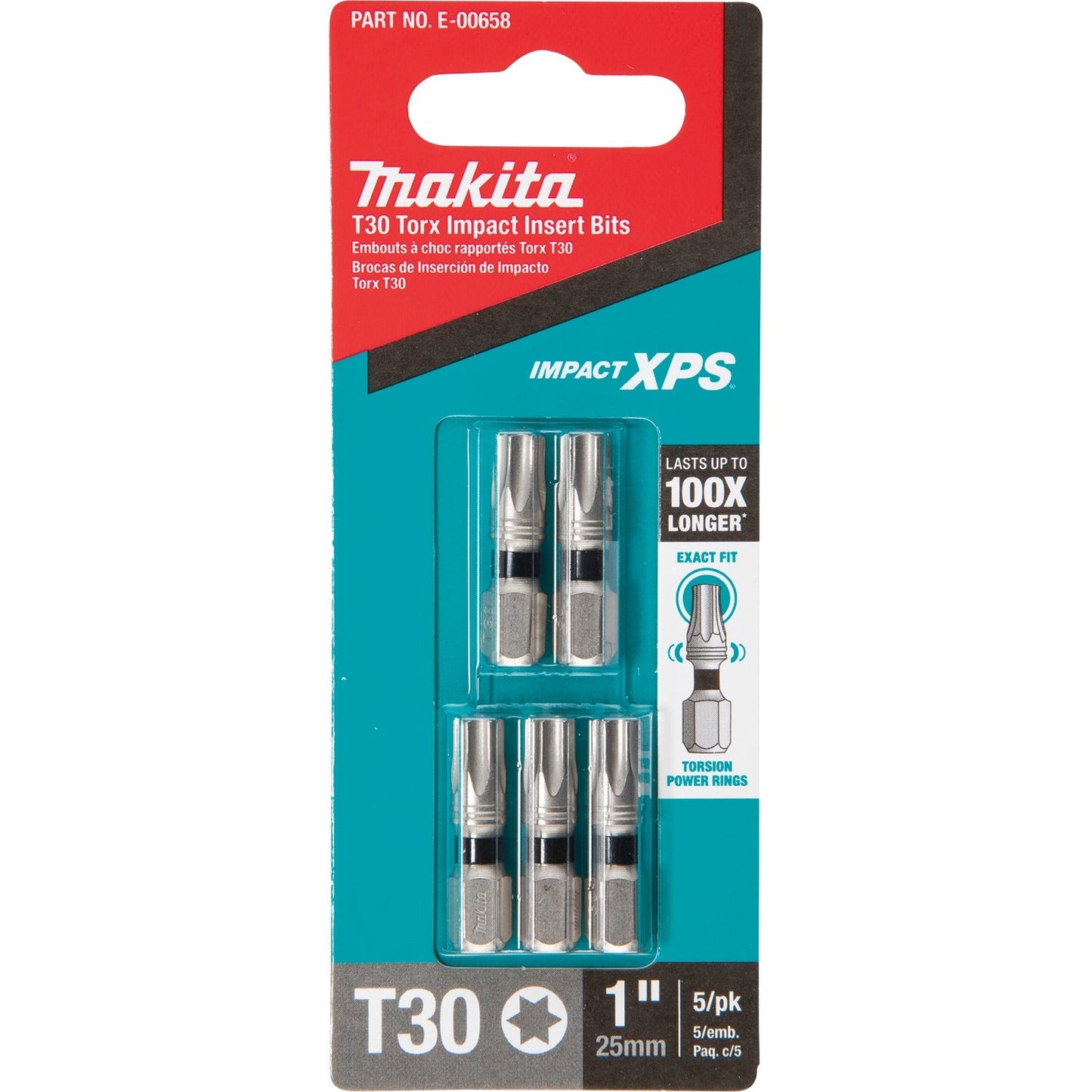 Makita E-00658 Impact XPS® T30 Torx 1" Insert Bit, 5/pk