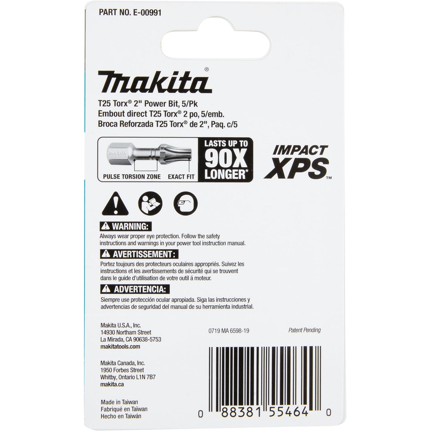 Makita E-00991 Impact XPS® T25 Torx 2" Power Bit, 5/pk