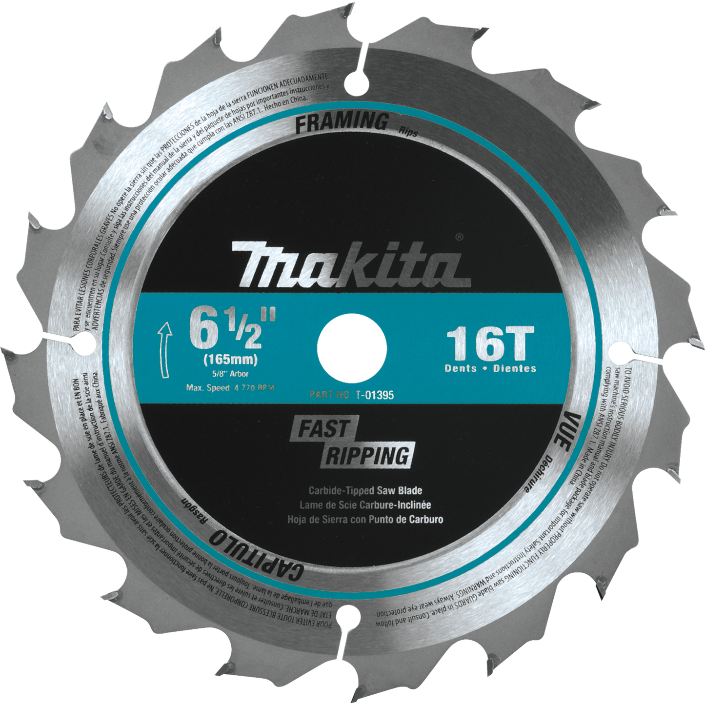 Makita T-01395 6‘1/2" 16T Carbide‘Tipped Circular Saw Blade, Framing