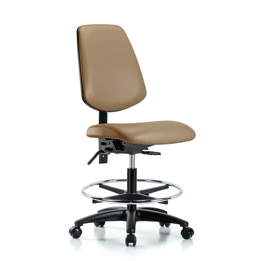 Blue Ridge Ergonomics VMBCH-MB-RG-T1-A0-CF-RC-8584 Rutledge Vinyl Chair - Medium Bench Height with Medium Back, Seat Tilt, Chrome Foot Ring, & Casters in Taupe Trailblazer™ Vinyl