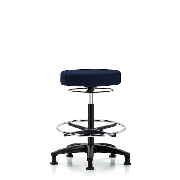 Blue Ridge Ergonomics FHBSO-RG-CF-RG-F45 Rutledge Fabric Stool without Back - High Bench Height with Chrome Foot Ring & Stationary Glides in Navy Fabric