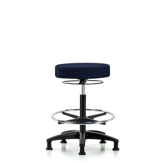 Blue Ridge Ergonomics FHBSO-RG-CF-RG-F45 Rutledge Fabric Stool without Back - High Bench Height with Chrome Foot Ring & Stationary Glides in Navy Fabric