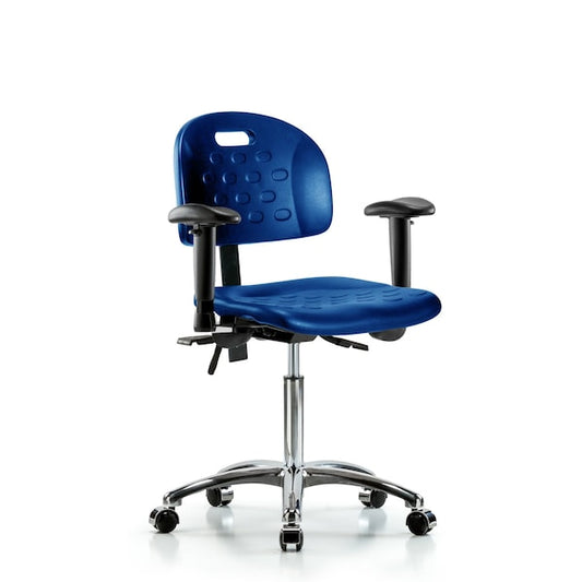 Blue Ridge Ergonomics HPDHCH-CR-T0-A0-CC-BLU Newport Industrial Polyurethane Chair Chrome - Desk Height with Casters in Blue Polyurethane