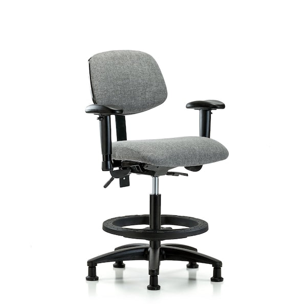 Blue Ridge Ergonomics FMBCH-RG-T0-A1-BF-RG-F44 Rutledge Fabric Chair - Medium Bench Height with Adjustable Arms, Black Foot Ring, & Stationary Glides in Gray Fabric
