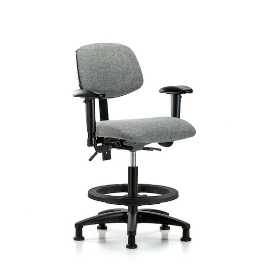 Blue Ridge Ergonomics FMBCH-RG-T0-A1-BF-RG-F44 Rutledge Fabric Chair - Medium Bench Height with Adjustable Arms, Black Foot Ring, & Stationary Glides in Gray Fabric