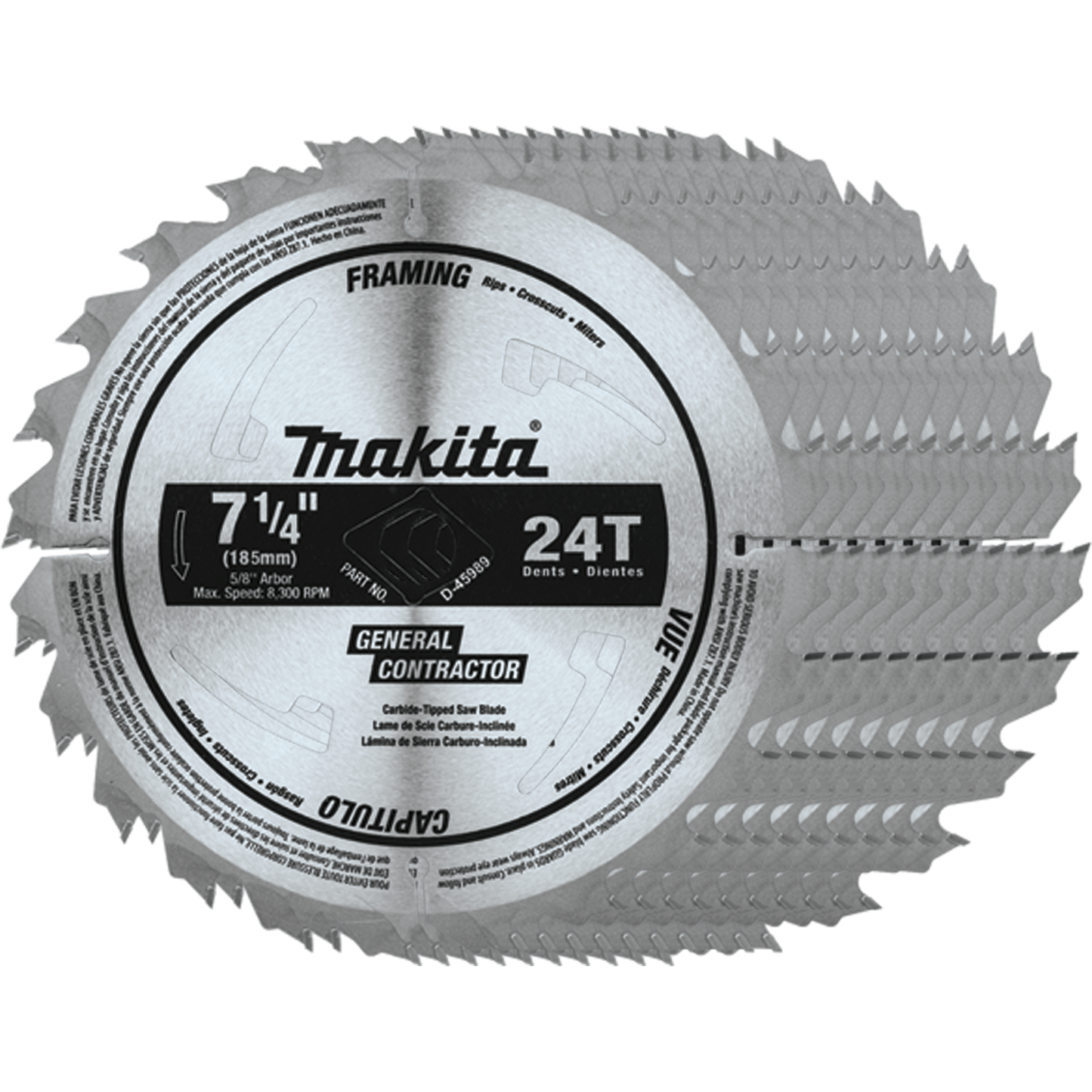 Makita D-45989-10 7‘1/4" 24T Carbide‘Tipped Circular Saw Blade, Framing/General Purpose, 10/pk