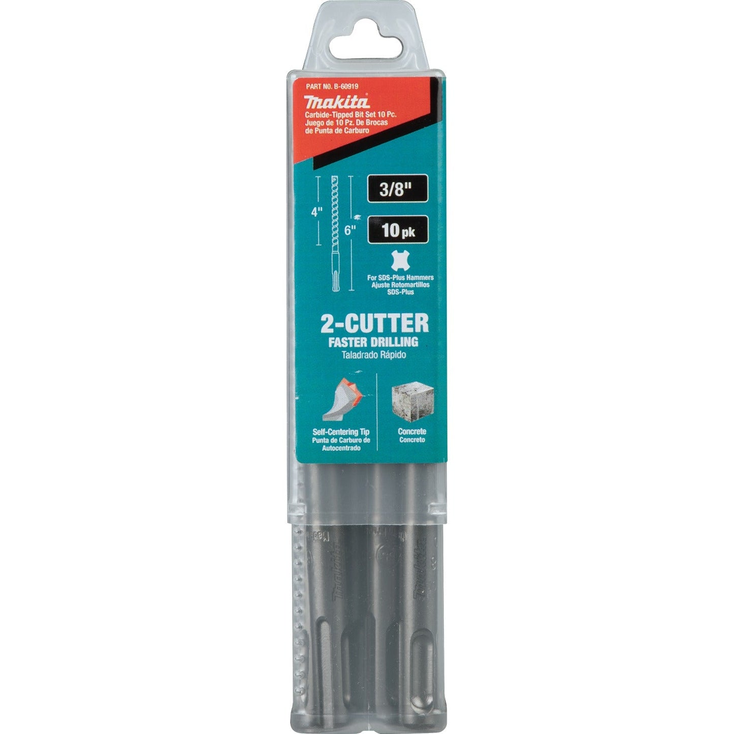 Makita B-60919 3/8" x 6" SDS‘PLUS Bit, 2‘Cutter, 10/pk