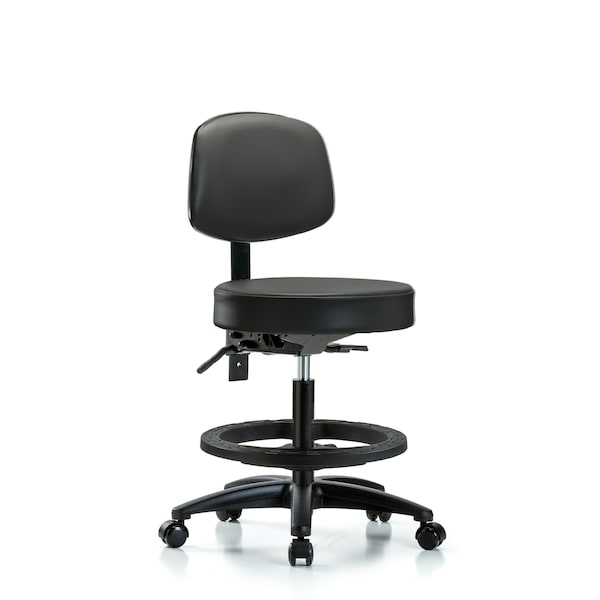 Blue Ridge Ergonomics VMBST-RG-T1-BF-RC-8823 Rutledge Vinyl Stool with Back - Medium Bench Height with Seat Tilt, Black Foot Ring, & Casters in Carbon Supernova™ Vinyl