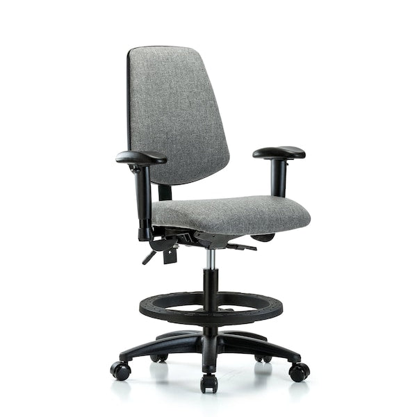 Blue Ridge Ergonomics FMBCH-MB-RG-T0-A1-BF-RC-F44 Rutledge Fabric Chair - Medium Bench Height with Medium Back, Adjustable Arms, Black Foot Ring, & Casters in Gray Fabric