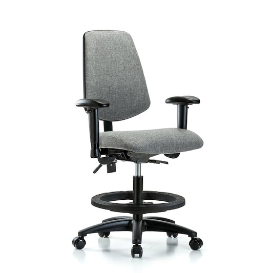 Blue Ridge Ergonomics FMBCH-MB-RG-T0-A1-BF-RC-F44 Rutledge Fabric Chair - Medium Bench Height with Medium Back, Adjustable Arms, Black Foot Ring, & Casters in Gray Fabric