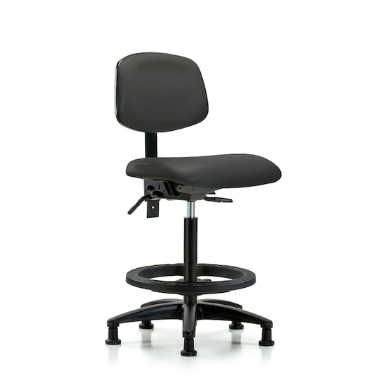 Blue Ridge Ergonomics VHBCH-RG-T0-A0-BF-RG-8605 Rutledge Vinyl Chair - High Bench Height with Black Foot Ring & Stationary Glides in Charcoal Trailblazer™ Vinyl