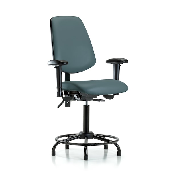 Blue Ridge Ergonomics VMBCH-MB-RT-T0-A1-RG-8546 Rutledge Vinyl Chair - Medium Bench Height with Round Tube Base, Medium Back, Adjustable Arms, & Stationary Glides in Colonial Blue Trailblazer™ Vinyl