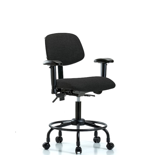 Blue Ridge Ergonomics FDHCH-RT-T1-A1-RC-F42 Rutledge Fabric Chair - Desk Height with Round Tube Base, Seat Tilt, Adjustable Arms, & Casters in Black Fabric
