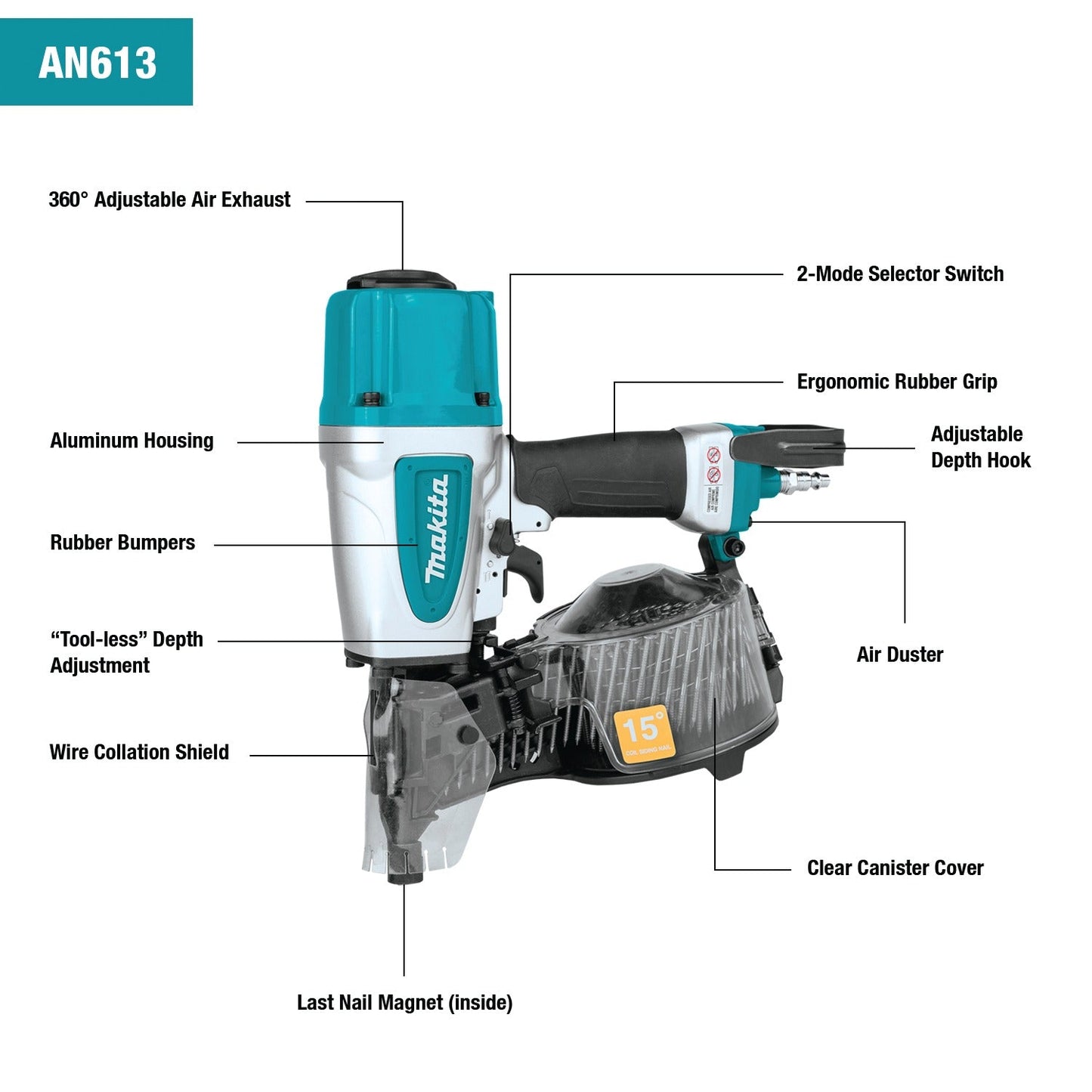 Makita AN613 15° 2‘1/2" Siding Coil Nailer