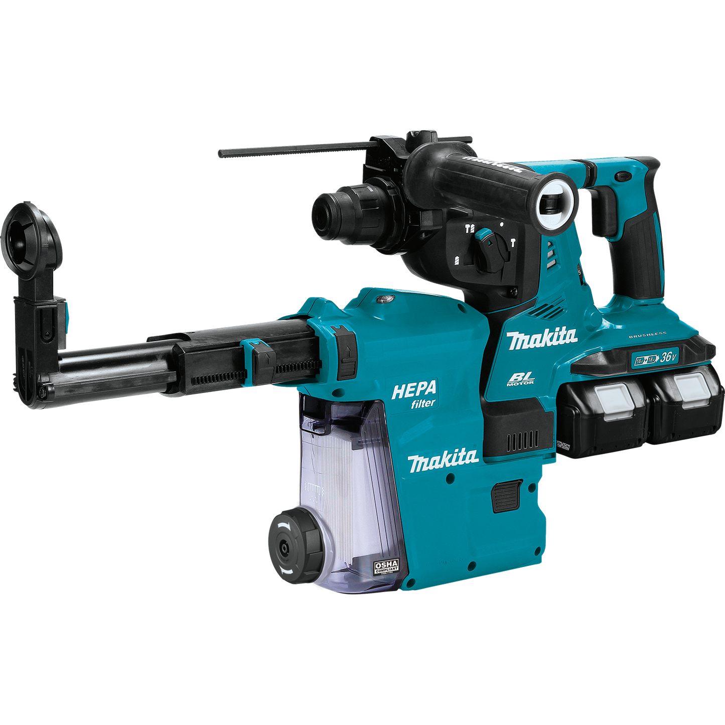 Makita XRH10PTW 36V (18V X2) LXT® Brushless 1‘1/8" SDS‘PLUS AVT® Rotary Hammer Kit, w/ HEPA Dust Extractor, AFT®, AWS® Capable (5.0Ah)