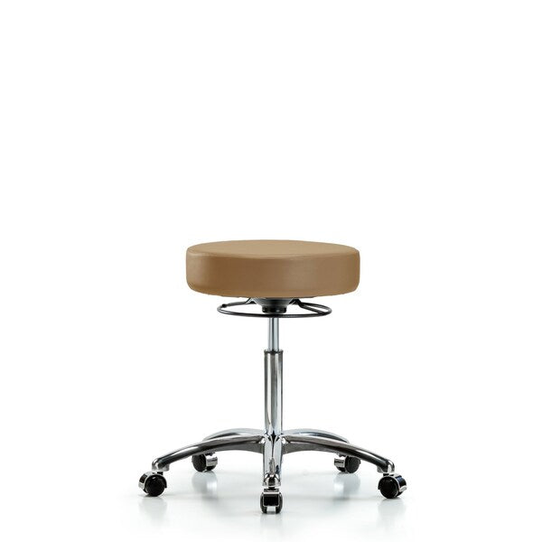 Blue Ridge Ergonomics VMBSO-CR-NF-CC-8584 Rutledge Vinyl Stool without Back Chrome - Medium Bench Height with Casters in Taupe Trailblazer™ Vinyl