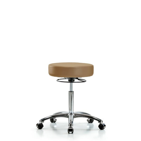 Blue Ridge Ergonomics VMBSO-CR-NF-CC-8584 Rutledge Vinyl Stool without Back Chrome - Medium Bench Height with Casters in Taupe Trailblazer™ Vinyl