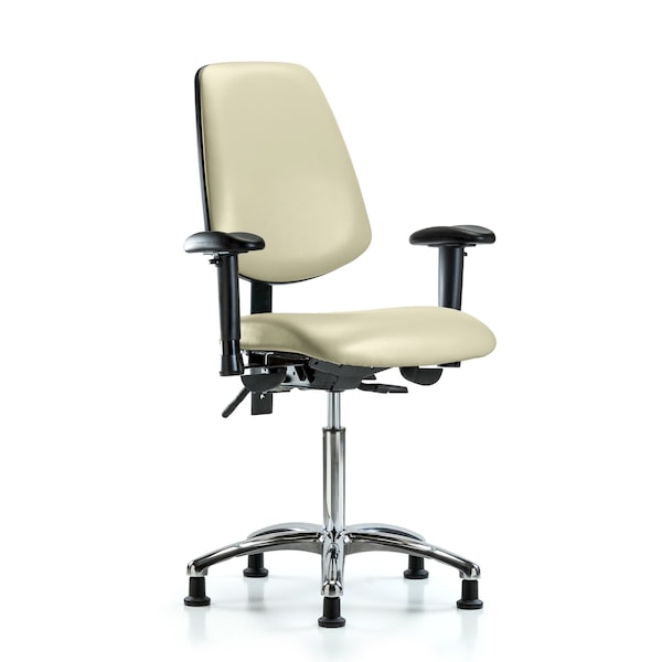 Blue Ridge Ergonomics VMBCH-MB-CR-T0-A1-NF-RG-8501 Rutledge Vinyl Chair Chrome - Medium Bench Height with Medium Back, Adjustable Arms, & Stationary Glides in Adobe White Trailblazer™ Vinyl