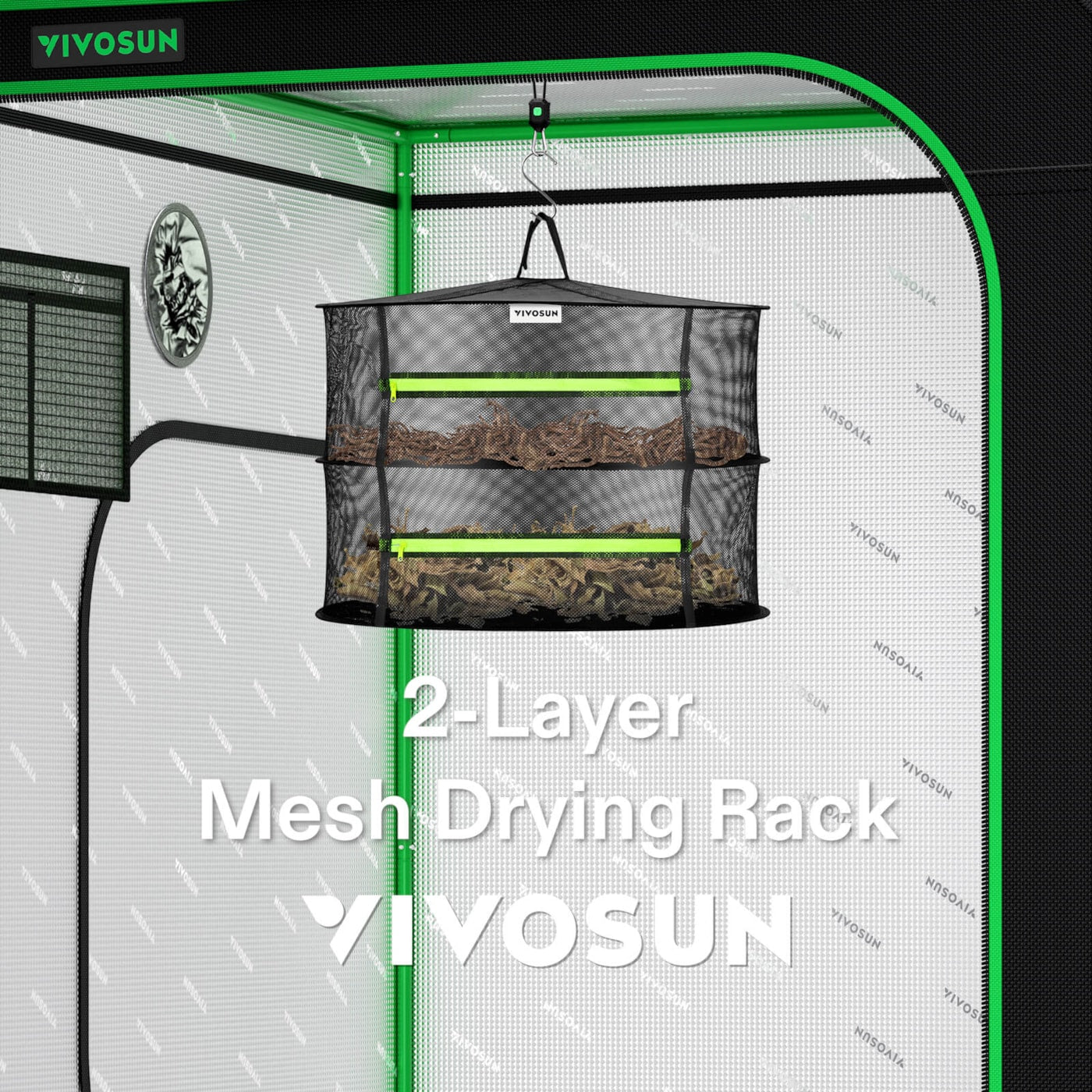 Vivosun 2-Layer Mesh Drying Rack Hanging Design with Green Zippers