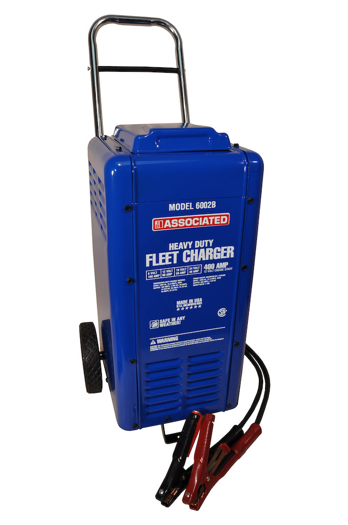 Associated Equipment 6002B Charger, 6/12/18/24V 100/80/50/40A, 400 Amp Cranking Assist, Wheels