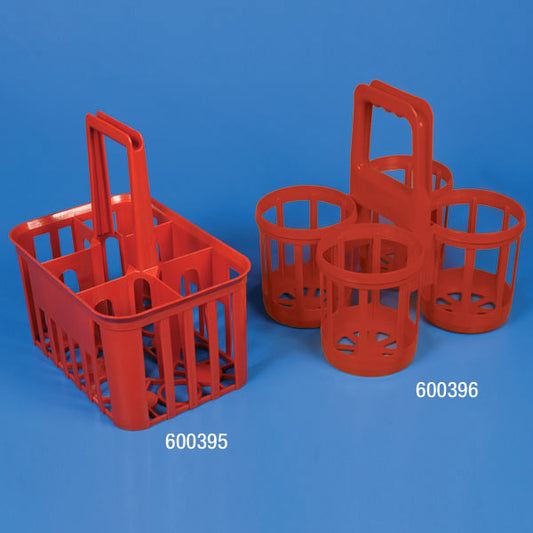 Globe Scientific 600396 Bottle Carrier 4 Position for up to 120mm Wide Bottles HDPE Red