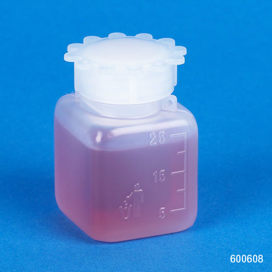 Globe Scientific 600608 Bottle with Screwcap Wide Mouth Square Graduated PE (Cap PP) 25mL