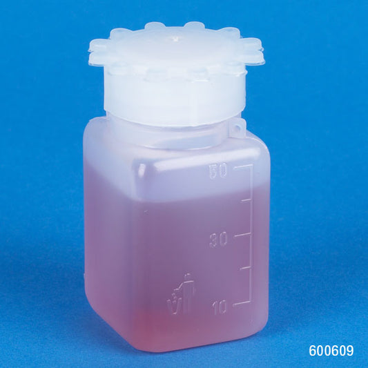 Globe Scientific 600609-10 Bottle with Screwcap Wide Mouth Square Graduated PE (Cap PP) 50mL