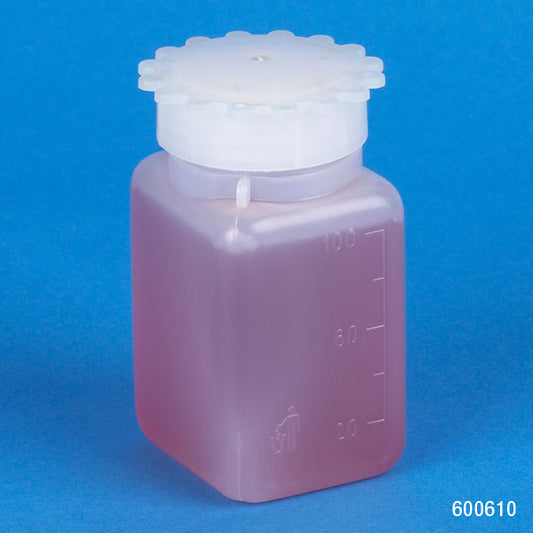 Globe Scientific 600610 Bottle with Screwcap Wide Mouth Square Graduated PE (Cap PP) 100mL