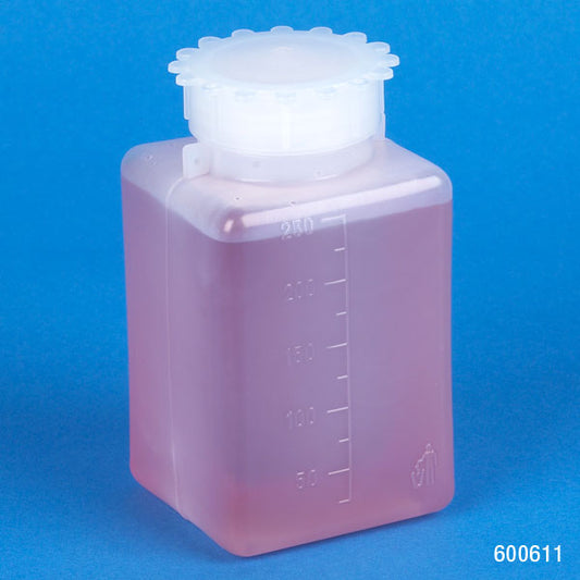 Globe Scientific 600611 Bottle with Screwcap Wide Mouth Square Graduated PE (Cap PP) 250mL