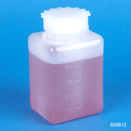 Globe Scientific 600612 Bottle with Screwcap Wide Mouth Square Graduated PE (Cap PP) 500mL
