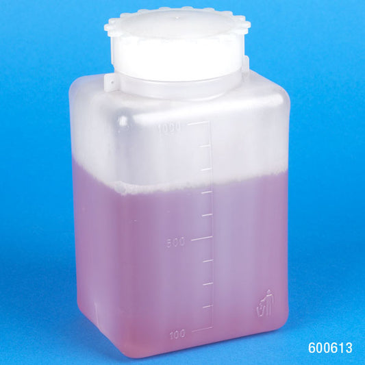Globe Scientific 600613 Bottle with Screwcap Wide Mouth Square Graduated PE (Cap PP) 1000mL
