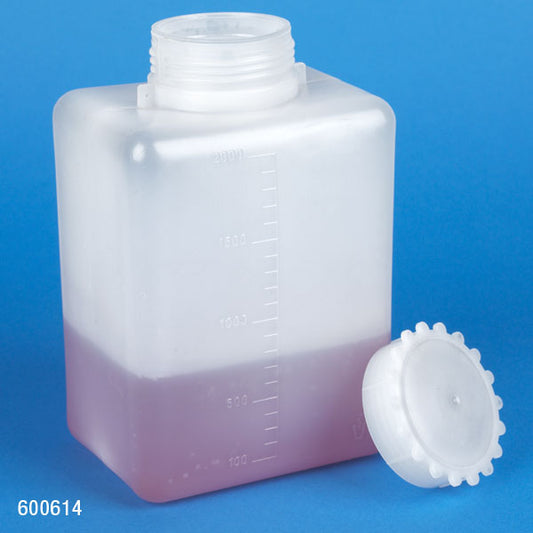 Globe Scientific 600614 Bottle with Screwcap Wide Mouth Square Graduated PE (Cap PP) 2000mL