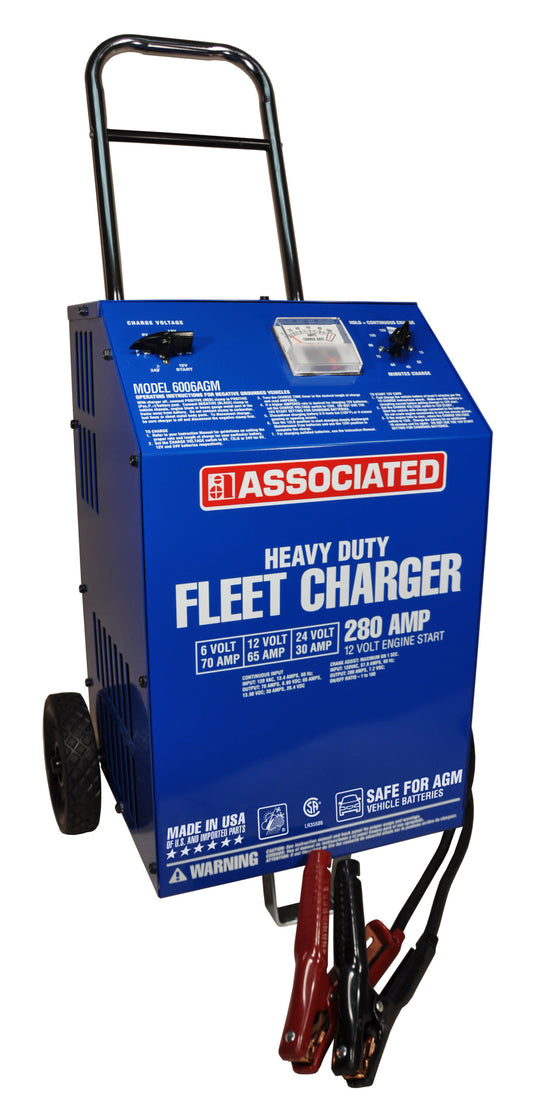 Associated Equipment 6006AGM Charger, 6/12/24V 70/65/30A, Agm, 280 Amp Cranking Assist, Wheels