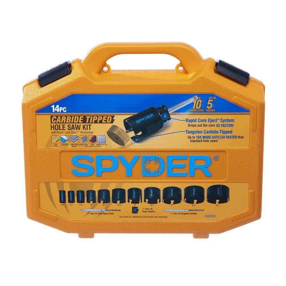 Spyder 600880 Spyder 14-Piece Carbide-Tipped Arbored Hole Saw Set