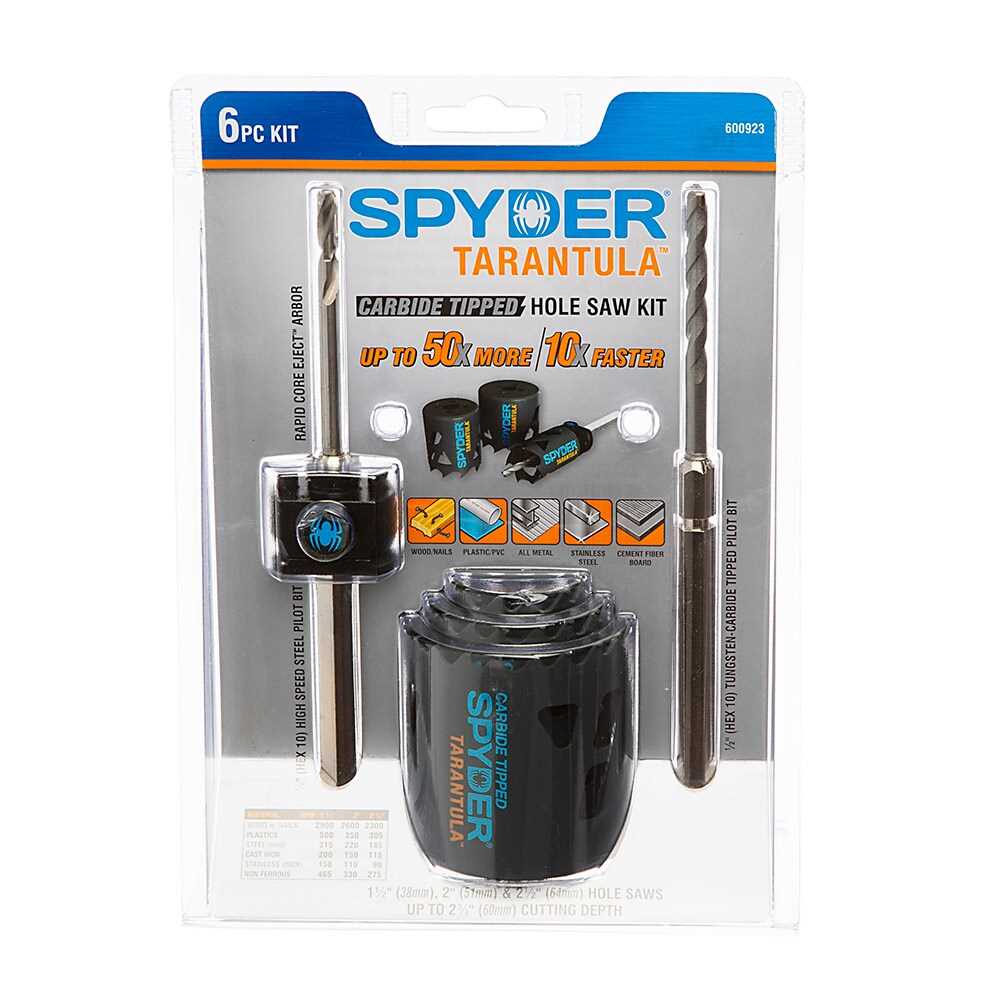 Spyder 600923 Spyder 6-Piece Carbide-Tipped Arbored Hole Saw Kit Set